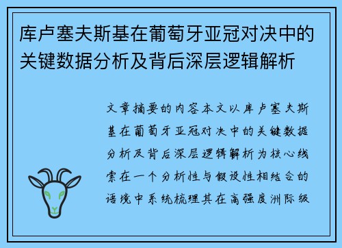 库卢塞夫斯基在葡萄牙亚冠对决中的关键数据分析及背后深层逻辑解析
